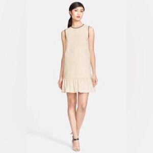 ♠️ KATE SPADE raw almond Havana brown leather trimmed Ruffle mini Dress sz 2